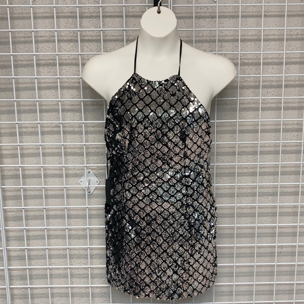 NWT Love Culture Solemio Size Large Silver Sequin Bodycon Minidress
